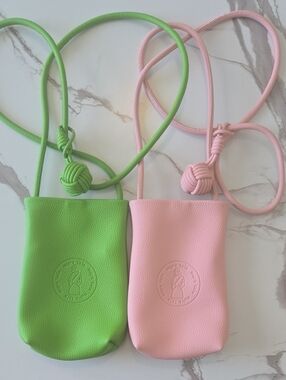 2- Embossed Pink & Green Vegan Leather Crossbody Bags.